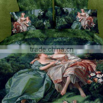 four six 3D reactive printing flat screen flower 6pc duvet cover set