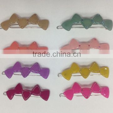 Fashion girls diamante hair pins long resin hair accessory flat bow hair clips