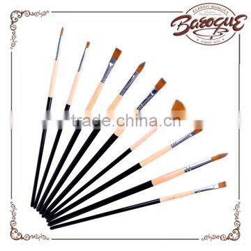 Factory Price 9 Pcs Long Wood Handle Artist Nylon Round Paint Brush Flat Paintbrush Fan Brushes Set Watercolor Painting Brush