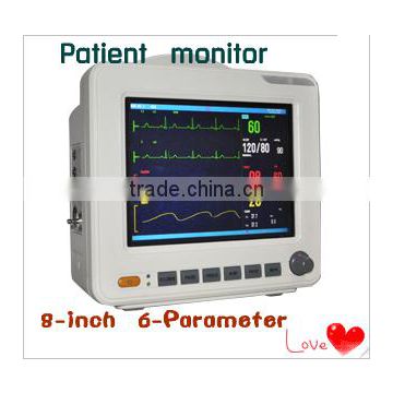 Low cheap Portable 6 parameter ECG/NIBP/SPO2/PR/TEM/REP 8-inch Patient Monitor with Optional Printer CE/ISO