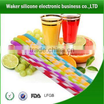 New Design FDA LFGB Reused Silicone Straw, Striped Party Straws, Silicon Drinking Straw