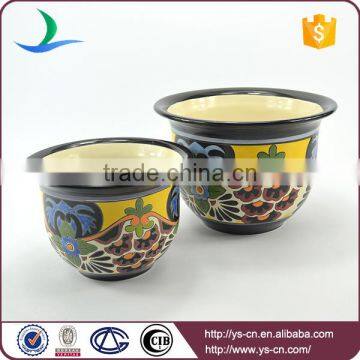 YSfp0009 Set of 2 handmade ceramic flower pot with round shape