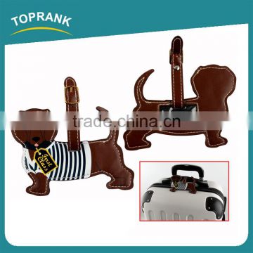 Toprank New Product Cute Cartoon Dog Shaped PU Leather Luggage Tag Personalized Airplane Travel Baggage Luggage Tag