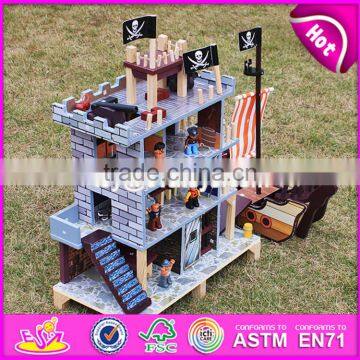 2017 New Design Boys Pretend Play Wooden Pirate Doll House With Pirate Boat W06A162 photo-2