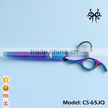 CS-65JQ 6.5inch rainbow color downward curved ergonomic handle pet grooming professional hair cutting scissors