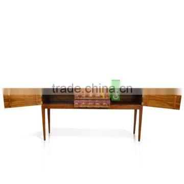 Furniture Console Table Art Deco Style Teak Wood White Wash Color photo-3