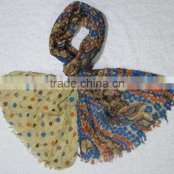 Rayon Printed with self fringes scarf