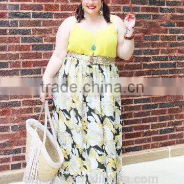 The new fashion ladies plus size dress long twirl chiffon printing maxi floral skirts with pocket for fat women