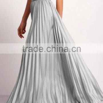 Silver Zipper Side Pleated Flare Maxi Skirt Fashionable Designs High Waist Pleated Skirt photo-3