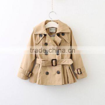 High quality girls solid colour trench coat 2017 with double-breasted button