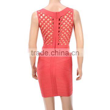 Coral Deep V Neck Hollow Out Sexy Ladies 2015 New Arrival HL Bandage Sexy Fashion Bodycon Dresses photo-4