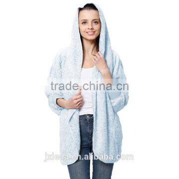 2016 Spring Fashion Oversized Fleece Cardigan Women Two-Tone Open Front Shrug Cardigan Polar Jacket With Hood And Pocket photo-3