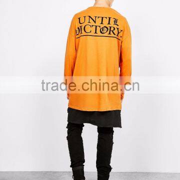 2016 Christmas Long Sleeve T-shirt Wholesale Orange Big Size Apparel Custom Made Mens Over Size Longline Tshirts photo-2
