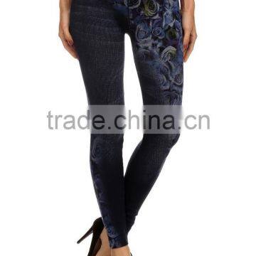 MGOO Custom Cheap Price Faux Denim Leggings High Waist Spandex Pants Foshan Manufacturer Yoga Wear photo-2