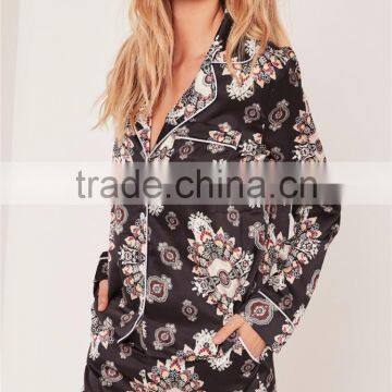 Custom Full Print Women Satin Wide Leg Boxer Shorts Floral Print Tailored Shorts Black photo-3