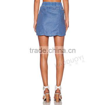 MGOO New Arrival Custom Made Denim Casual Mini Skirts For Women Blue Straight Tie Up Skirts 15144B543 photo-6