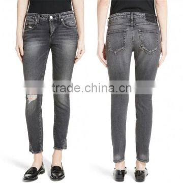 2017OEM garment manufacturer wholesale customized black slim women jeans