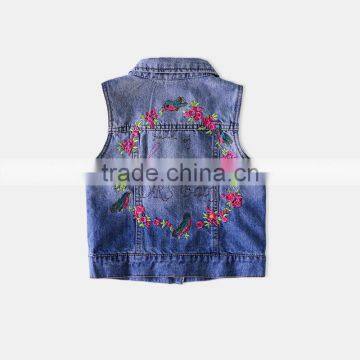 S60590B 2017 Girls Vest Turn Collar Children Clothes Embroidery Waistcoats Sleeveless Kids Jeans Jackets photo-3