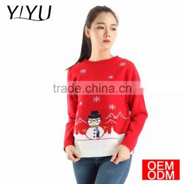 2017 christmas pullover Fashion winter jacquard plain knit pattern christmas jumper sweater for woman