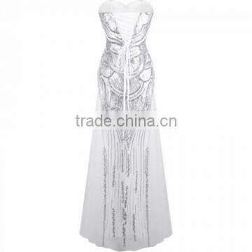 71727 Backless Tube With Sequin Patchwork Long Evening Strapless Dress photo-5