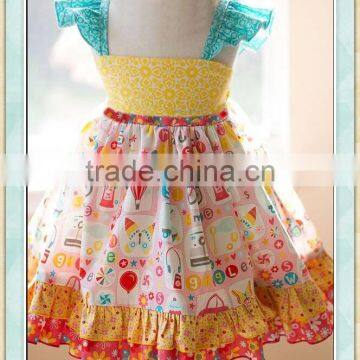 Birthday dress for children fresh floral print supper hot sale girls boutique summer dress