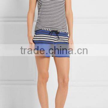 Cozy Striped Design Ladies Loungewear Pull-On Shorts With Elasticated Waistband and Slant Pockets photo-4