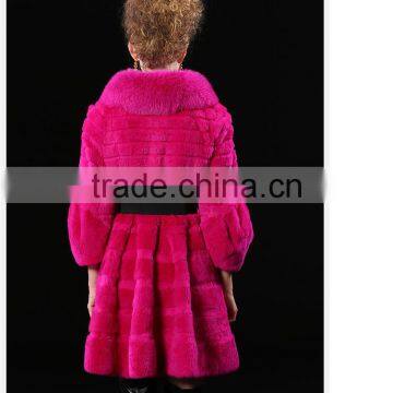 2017 Real Animal Fur Woman Overcoat Knit Rex Rabbit Fur With Fox Fur Collar photo-3