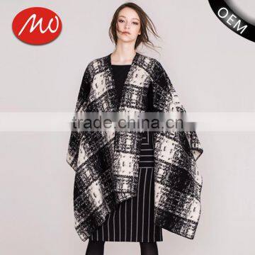 ladies cashmere cotton knitted plaid poncho with high quality