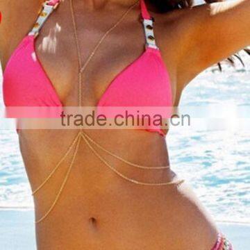 Sexy Womens Double Layer Bikini Harness Belly Body Chain Beach Necklace Jewelry