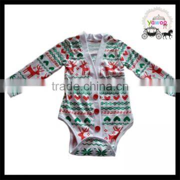 2016 yawoo red and green long sleeve deer patterns baby christmas clothes romper