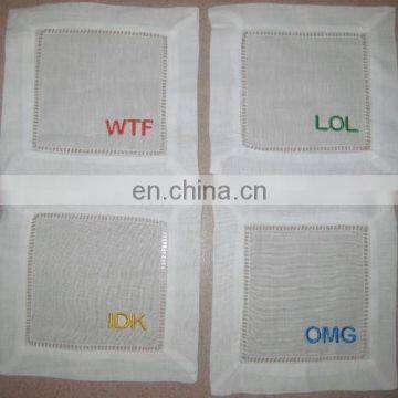 embroidery /printing cheap cocktail napkins in white color for wholesale and promotion