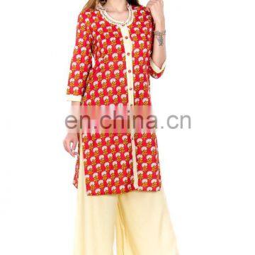 2017 Summer New Design 100% Cotton 3/4 Sleeve Handwork Lady Kurtis Manufacturer Jaipur India