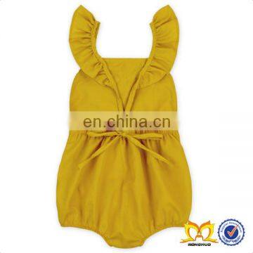 Trendy Newborn Baby Romper Yellow Plain Lace Flutter Sleeve Design Clothes Baby Girl Romper photo-6