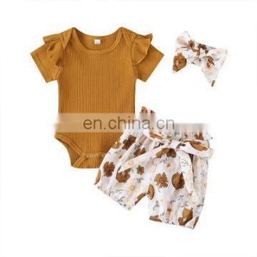 2020 Kids Baby Girls Clothes set infant summer Romper Tops Bodysuit+Flower Print Shorts Outfits Set