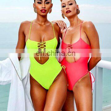 One Piece Swimsuit Women Bandage Swimwear Strings Bathing Suit Sexy High Cut Monokini Neon Bodysuit Sexy Swimsuit