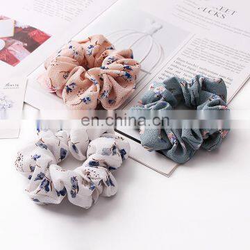 Vintage Hair Scrunchies Lady Crinkle Chiffon Scrunchie Women Flower Elastic Hair Bands Girls Headwear Floral Rubber Hair Tie