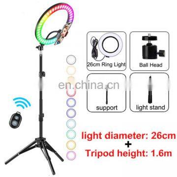 TikTok Youtube Live LED Colorful Dimmable Ring Light USB Big Selfie RGB Ring Light Lamp With Tripod Stand photo-5