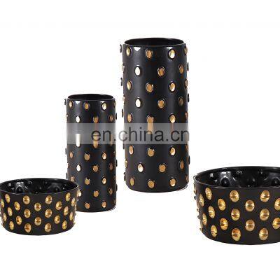 Nordic Modern Black and Gold Point Porcelain Vase Ceramic Vase For Home Decoration photo-2
