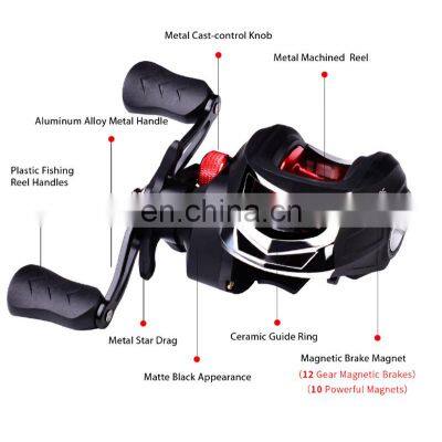 Amazon Black Low Profit 12 Gear Magnetic Break Baitcasting Fishing Reel 7.2:1 Bait Casting Fishing Reel