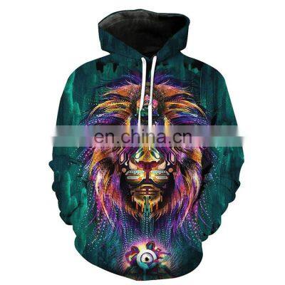 2021 Custom Men  Lion Printed  Polyester  Sweatershirt With Hoodies Pullover