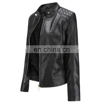 Plus size spring and autumn female temperament stand-up collar PU jacket winter women down jacket women motorcycle jacket