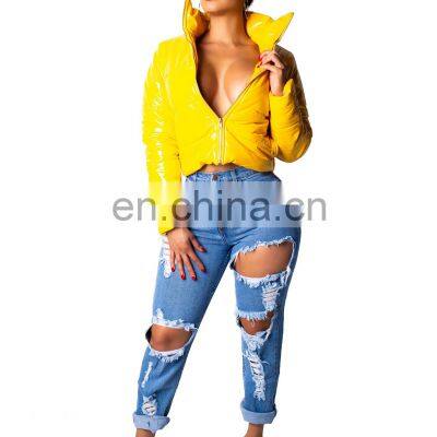 Wholesale Custom Foam Jacket Warm Women's Cardigan Oil Leather Jacket Casual Sports Plus-size Jacket