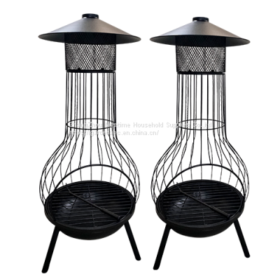 Large Metal Cylindrical Charcoal and Wood Burning Chiminea photo-2