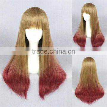 High Quality 60cm Long Straight Red Mixed Synthetic Anime Lolita Wig Cosplay Costume Fashion Hair Wig Party Wig