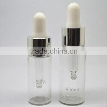 high quality 10ml 15ml clear tubular glass vial with shiny silver metal dropper