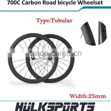 2015 New 700C 50mm tubular carbon road bicycle wheels 25mm width carbon road bike wheelset full set of carbon wheels