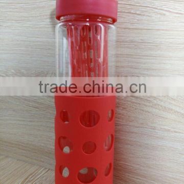 New Design BPA Free Glass Water Bottle with silicone sleeve