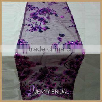 TR012C Fancy Purple Sheer Embroidery Organza Table Runner for Round Tables photo-2