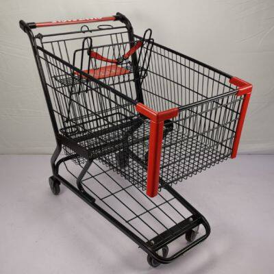 180L Asia 5 Inch PU Wheel Steel Shopping Trolley for Supermarket （surface : Zinc and Transparent Powder Coating） photo-4