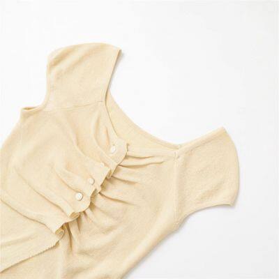 2025 Spring New Knitted Shirt Women's European and American Style Round Neck Solid Color Loose Hoodie With Wrinkles photo-2